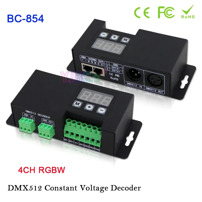 Bincolor 4 channels DMX512 Decoder 12V-24V standard DMX512/1990 signal to PWM signal 4CH Dimmer RGBW LED Lights Tape Controller