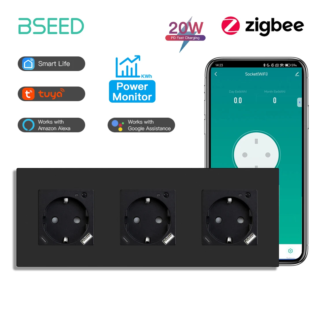 BSEED زيجبي مقبس الاتحاد الأوروبي زائد 20 واط Type...