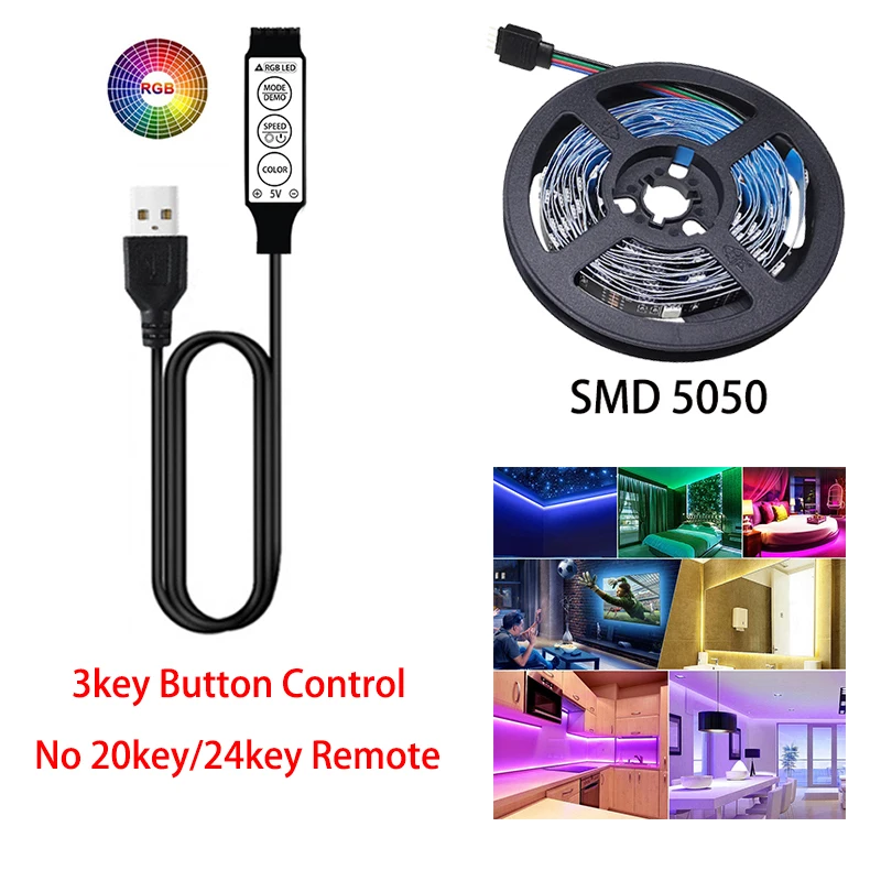 USB-Powered RGB LED Strip Light - Flexible, Multi-Length Decorative Backlight
