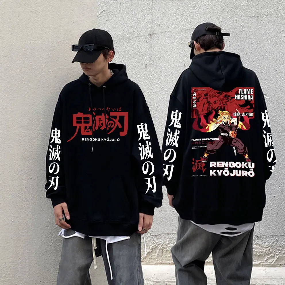 

Anime Demon Slayer Rengoku Kyoujurou Print Hoodie Kimetsu No Yaiba Hoodies Men Autumn Winter Manga Oversized Sweatshirt Unisex