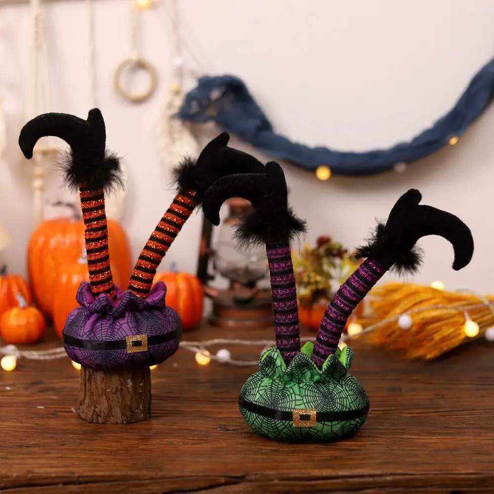 

Decorative Halloween Witch Legs Ornaments Cotton Cloth Upside Down Witch Flying Feet Purple/Green Soft