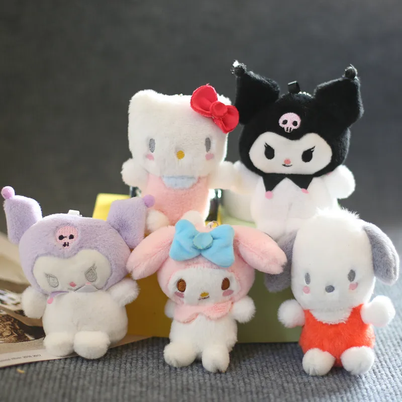 Sanrio 15Cm Keychain Hello Kitty Plush Doll Melody Cinnamoroll Pochacco Cute Key Ring Cartoon Plushies Bag Pendant Gift Toy