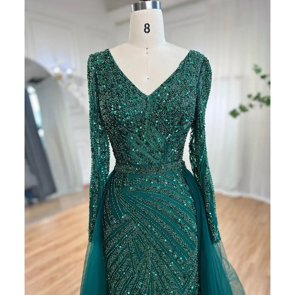S0d506e14a56f4449ae014a8a62d52e0aI Dubai Mermaid Beaded Luxury Blue Muslim Evening Dresses Gowns with Detachable Skirt for Women Party Mallzona
