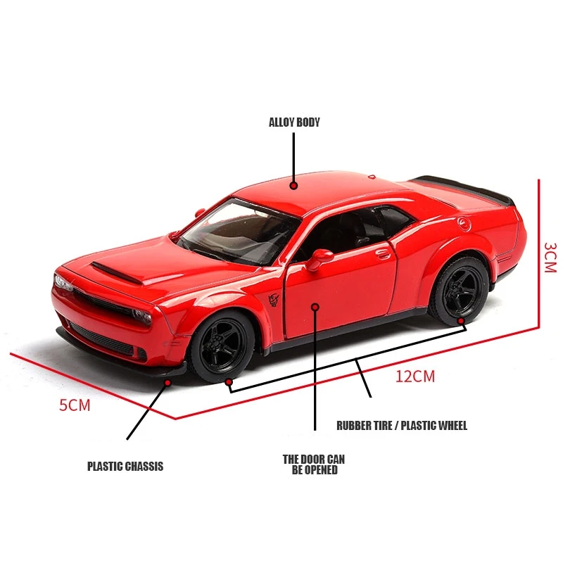 1/36 Dodge Challenger SRT Hellcat Toy Car RMZ CiTY Diecast Miniature Super Vehicle Model Pull Back Collection Gift For Boys Kid 2
