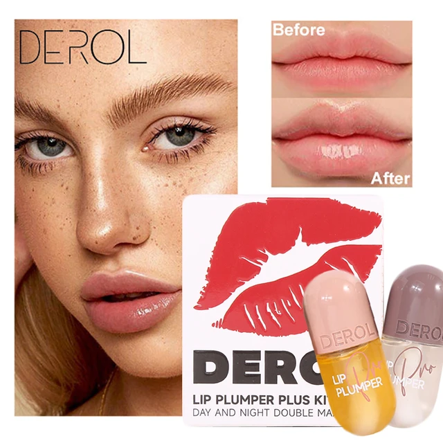 DEROL Lip Plumper Plus Kit Natural Lip Plumper and Lip Serum Lip Enhancer  for Fuller Day and Night Double Maximizer Lip gloss - AliExpress