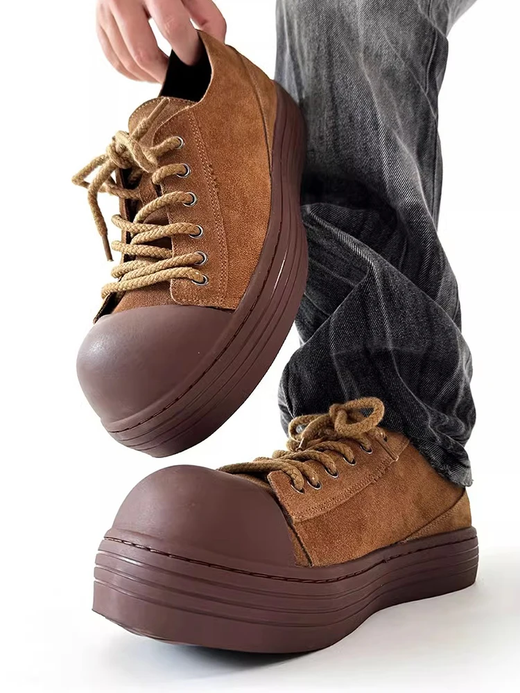 Retro luxury brand Man sneaker Genuine leather suede Big Head Sneakers Men's Shoes Oversized size 46 High Street ugly shoes 3