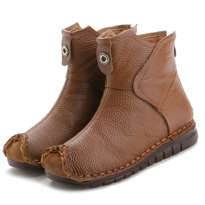 

2022 Winter Genuine Leather Women Ankle Boots Handmade Embroider Ethnic Style Vintage Women Shoes Flat Boots For Gift