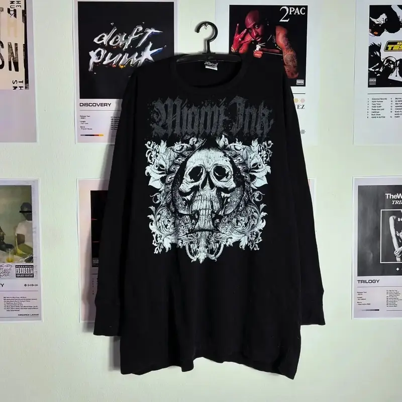Fashionable Men's Autumn Personalized Skull Letter Print Micro Elastic Comfortable Long-Sleeved T-Shirt Outdoor Street Style Top - Image 5