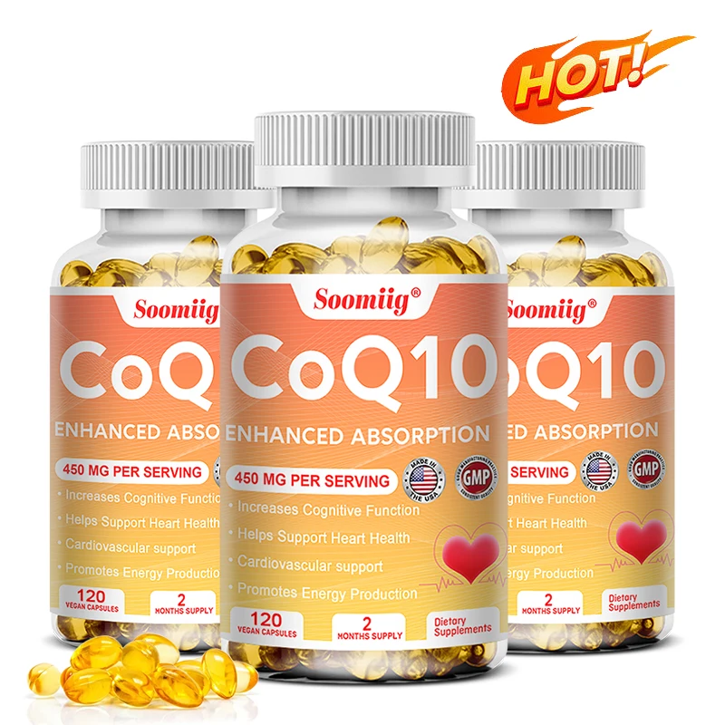 CoQ10 Softgels Super Absorption CoQ10 Supplement Antioxidant Protects Heart Health and Blood Vessels