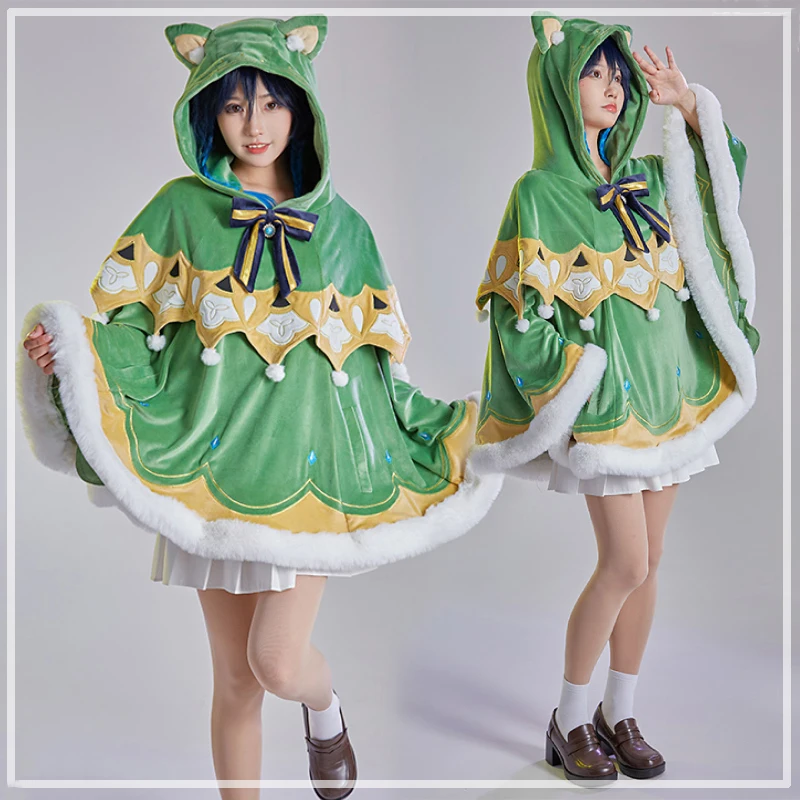 

COS-KiKi Anime Genshin Impact Venti Lovely Green Cloak Game Suit Cosplay Costume Autumn Winter Daily Coat Uniform Party Outfit