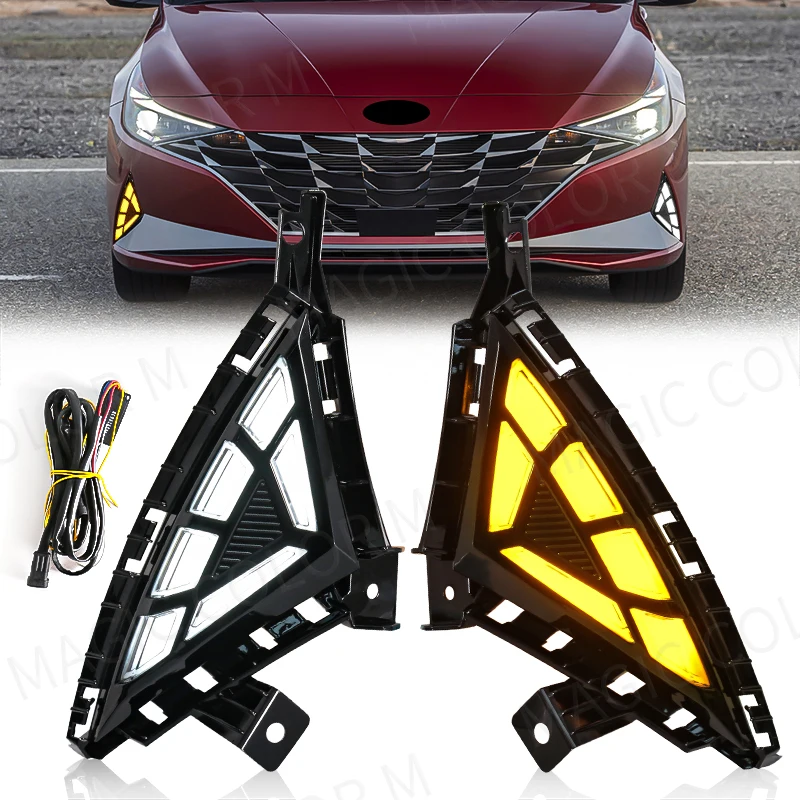 

LED DRL For Hyundai Elantra 2021 2022 Daytime Running Light White Daylights Yellow Turn Signal Lamp Fog Light Car Accessories