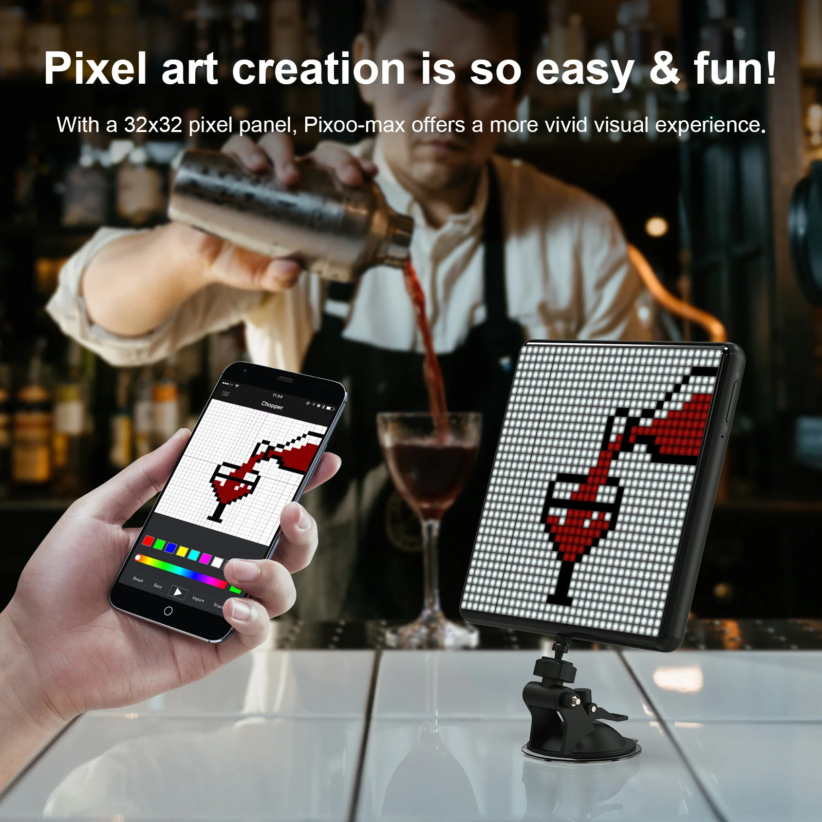 Divoom Pixoo Max 32*32 Pixel Art Display APP Control-Cool Animation Frame Desk Mount for Gaming Room Business Advertisement