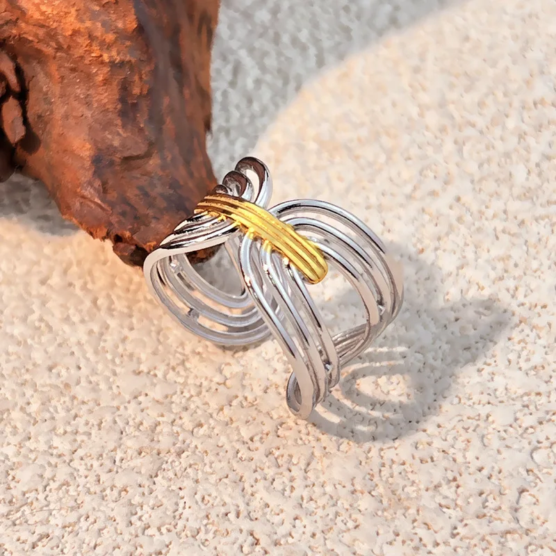 Punk Geometric Linear Hollow Out Wide Rings for Women Personality Multi-layer Wire Ripple Twist Ring Party Jewelry Accessories