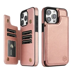 Solid Color Magnetic Double Buckle RFID Blocking Leather Wallet Case for iPhone 13 (Rose gold)