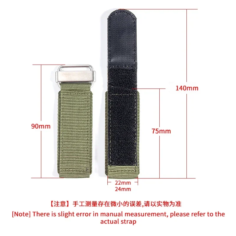 Durable Premium Nylon Hook and Loop Fastener Watch Strap for Outdoor Sports, Canvas Band 22-24 mm