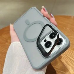 Premium Magnetic Wireless Charging Matte Phone Case with Metal Flip Lens Bracket and Magsafe Compatibility for iPhone 12 Mini (Gray)