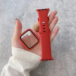 Premium Silicone Sport Strap with Glass and Case - 41mm series 7 8 9 (Red 01)