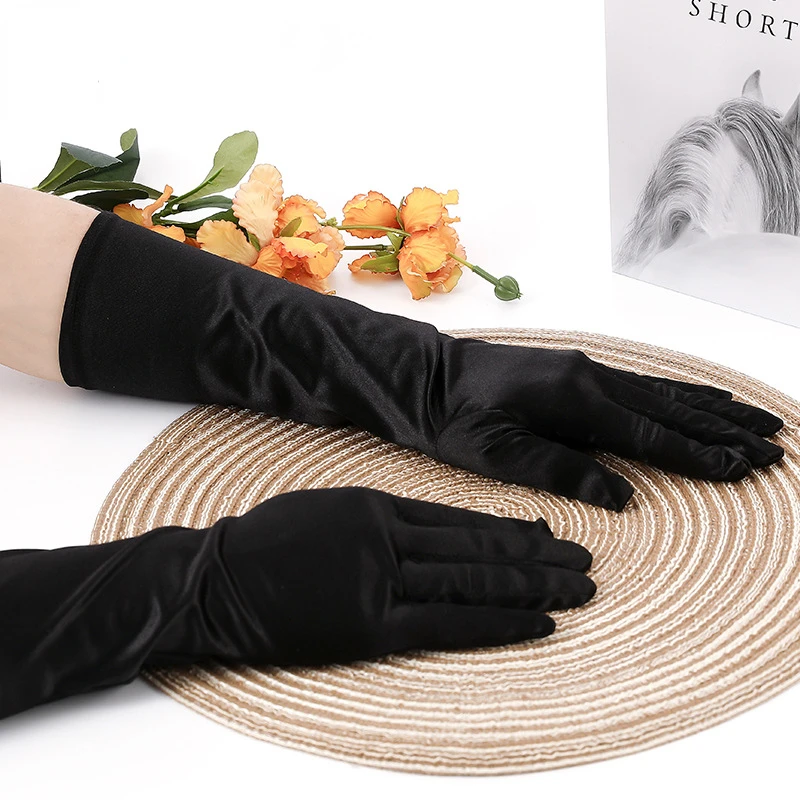 

Wedding Bride Gloves Dress Satin Long Gloves Vintage Satin Bridal Gloves Wedding Photo Korean Multi-color Optional Red Gloves