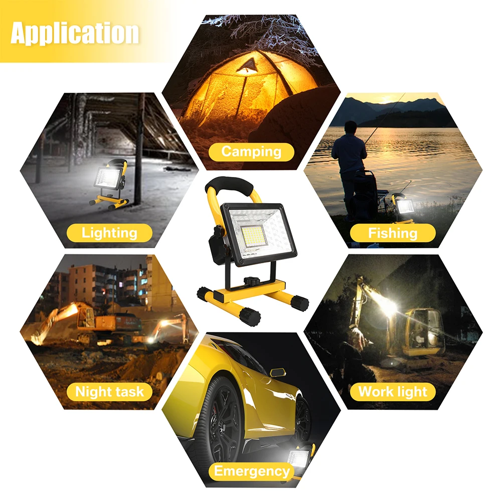 60W LED Portable Floodlight Waterproof Battery Powered Camping Lamp