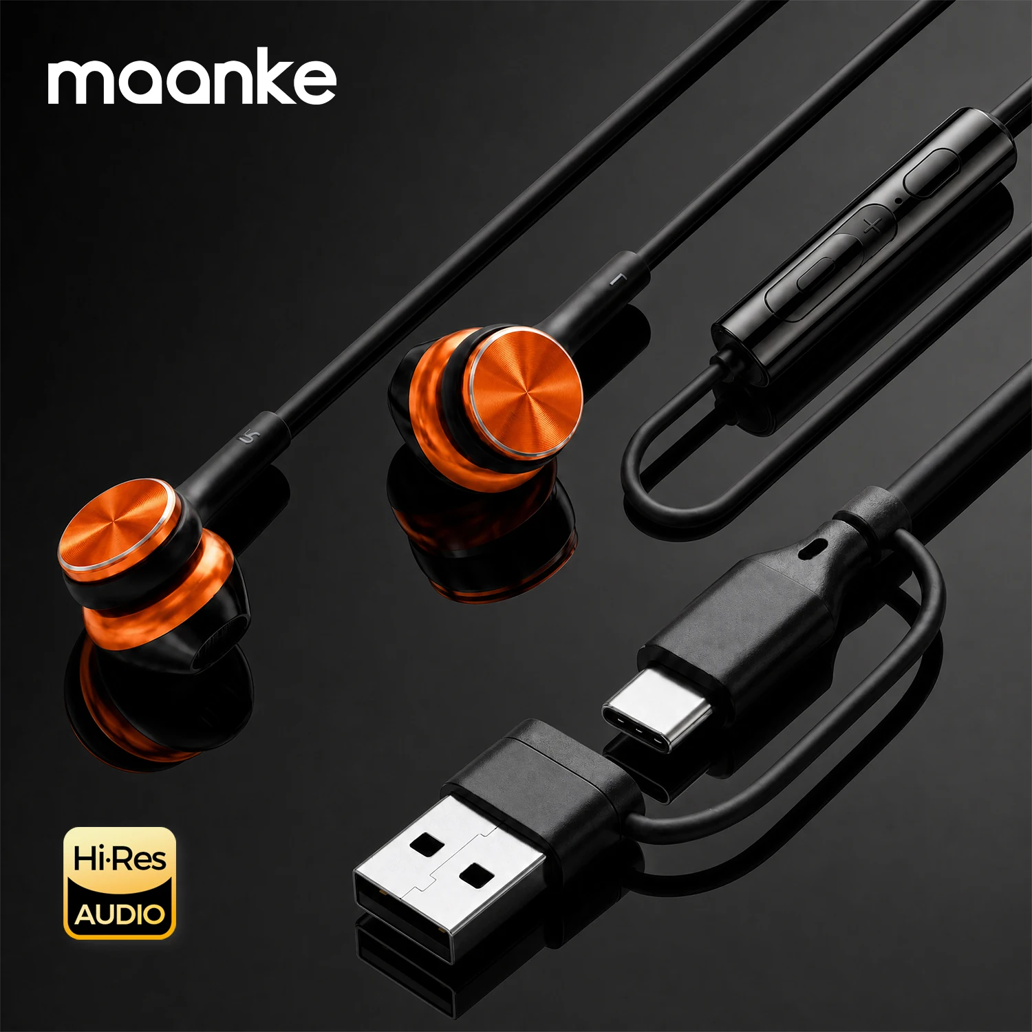 USB Type C HiFi Stereo Wired Headphones with HD Mic & Volume Control