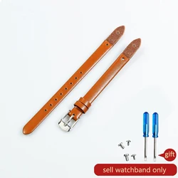 High-Quality Genuine Leather 8mm Women's Watch Strap Bracelet for 8mm-Silvery Buckle (Brown)