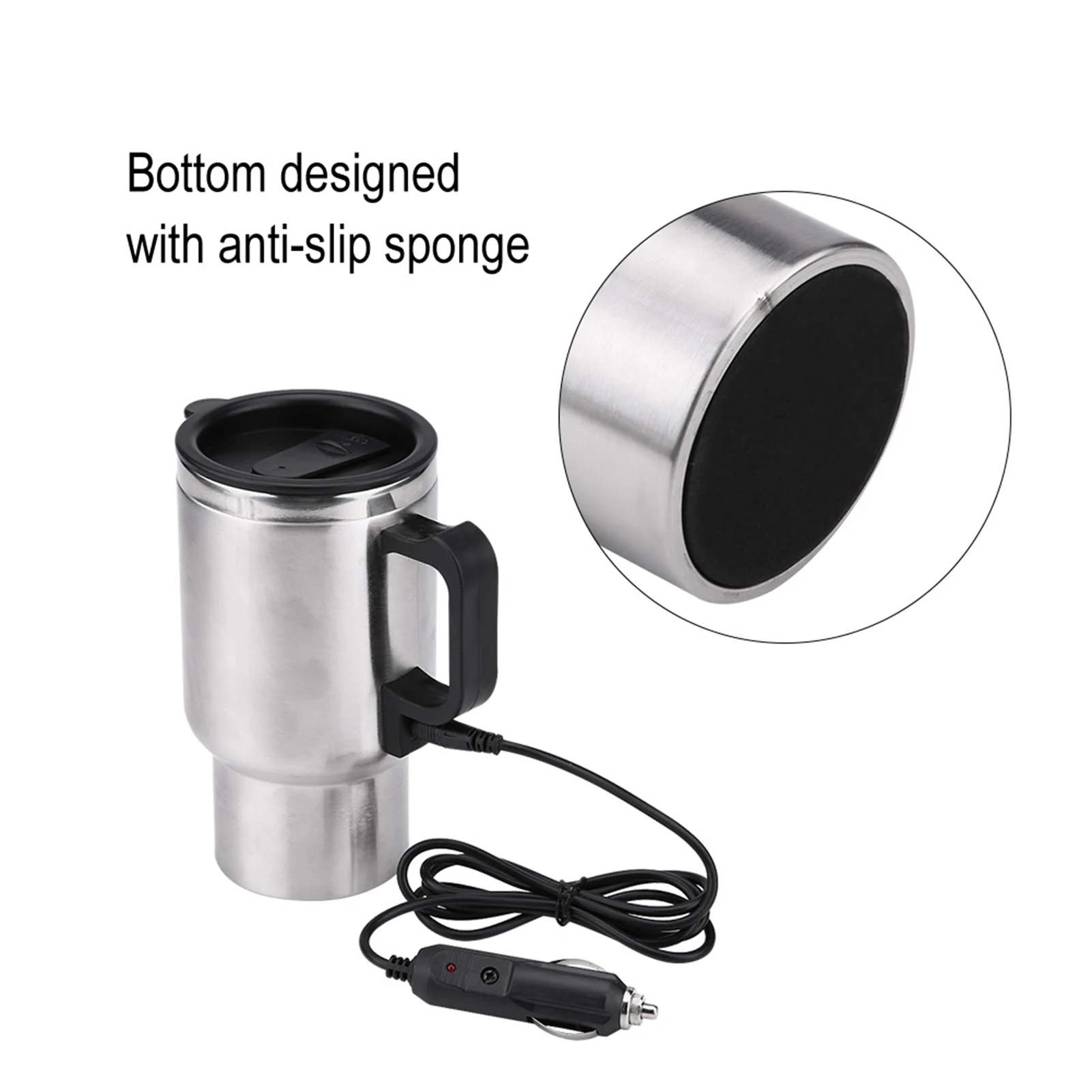 Travel Electric Kettle 450ml Electric In-car Travel Heating Cup Cigarette Lighter Plug Stainless Steel