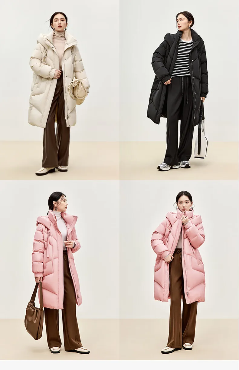 SENTUBILA Winter Long Down Coat Women 2024 Korean Over`sized Hooded Zipper White Duck Down Jackets Parkas Outerwears W44Y55972