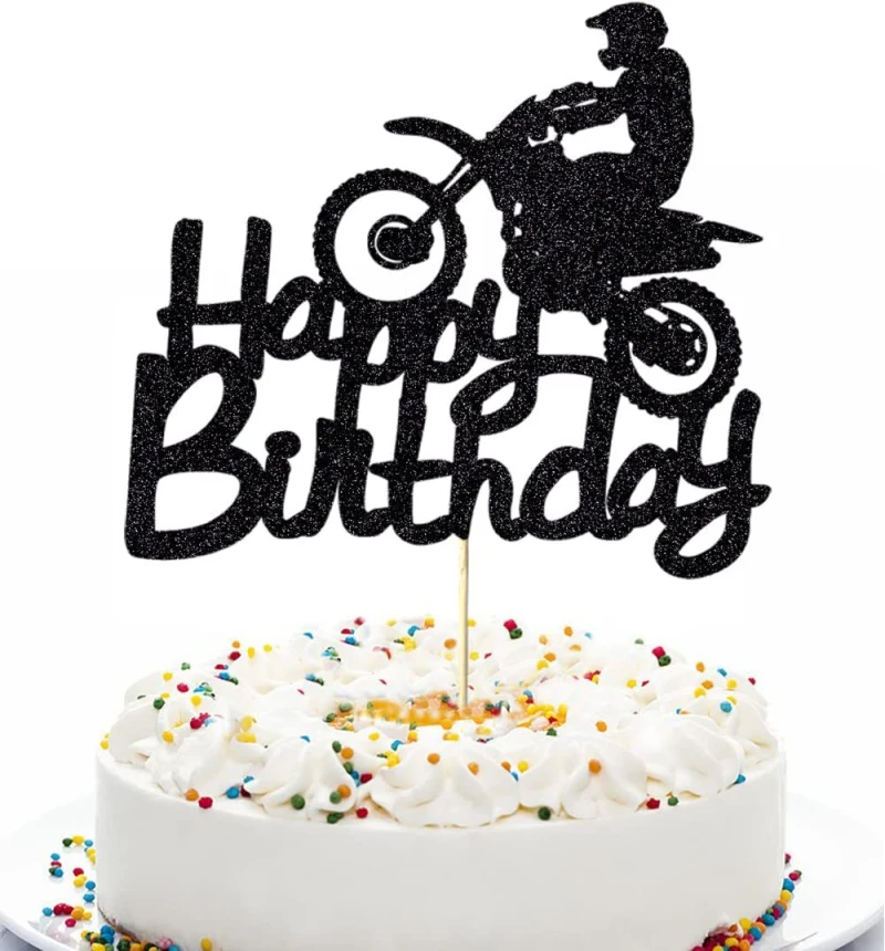 Motorcycle Cake Topper Kids Man Boys Happy Birthday Black Bicycle Cupcake Toppers Wedding Decoration Party Baking Supplies DIY