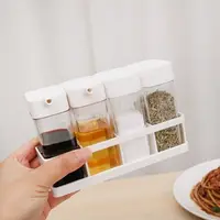4Pcs/Set Transparent Spices Jar Oil Kettle Combination Kit Sealed Moisture-proof Seasoning Storage Box with Compartment Base 2