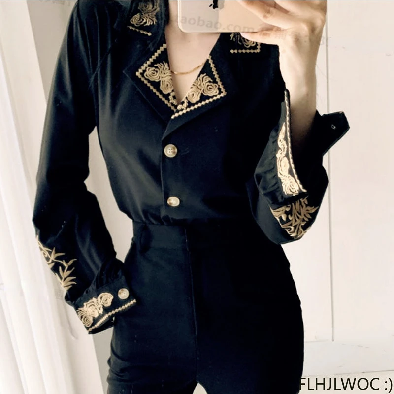 

Женская Офисная рубашка с вышивкой, элегантная Базовая Блузка во французском стиле с длинным рукавом, модный винтажный топ в стиле ретро на пуговицах, весна 2023