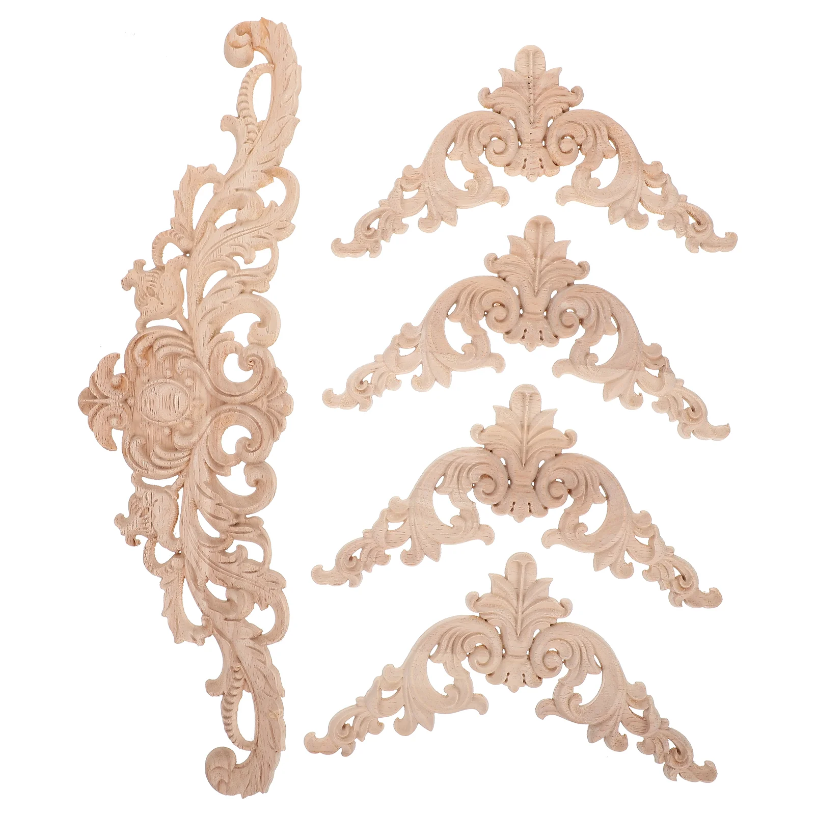 

5 Pcs Wood Carving Decals Carved Appliques Furniture Wooden Bed Kitchen Cabinets