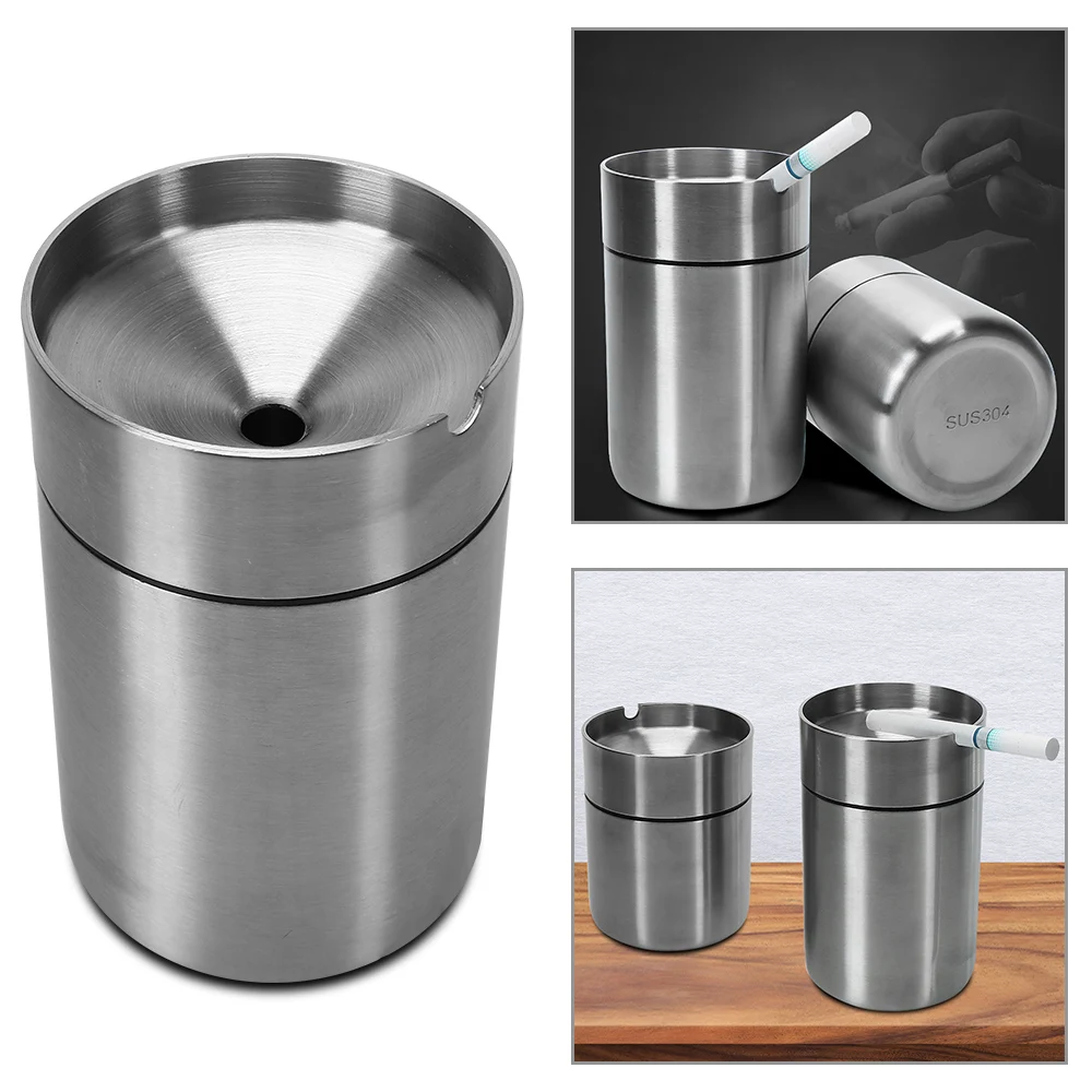 Car Ashtray Stainless Steel Ashtray Home Decoration Creative With Lid Windproof Smoke Tobacco Ash Holder Container Detachable portable ashtray,cigarettes ashtray,silicone ashtray,stainless steel ashtray,metal ashtray