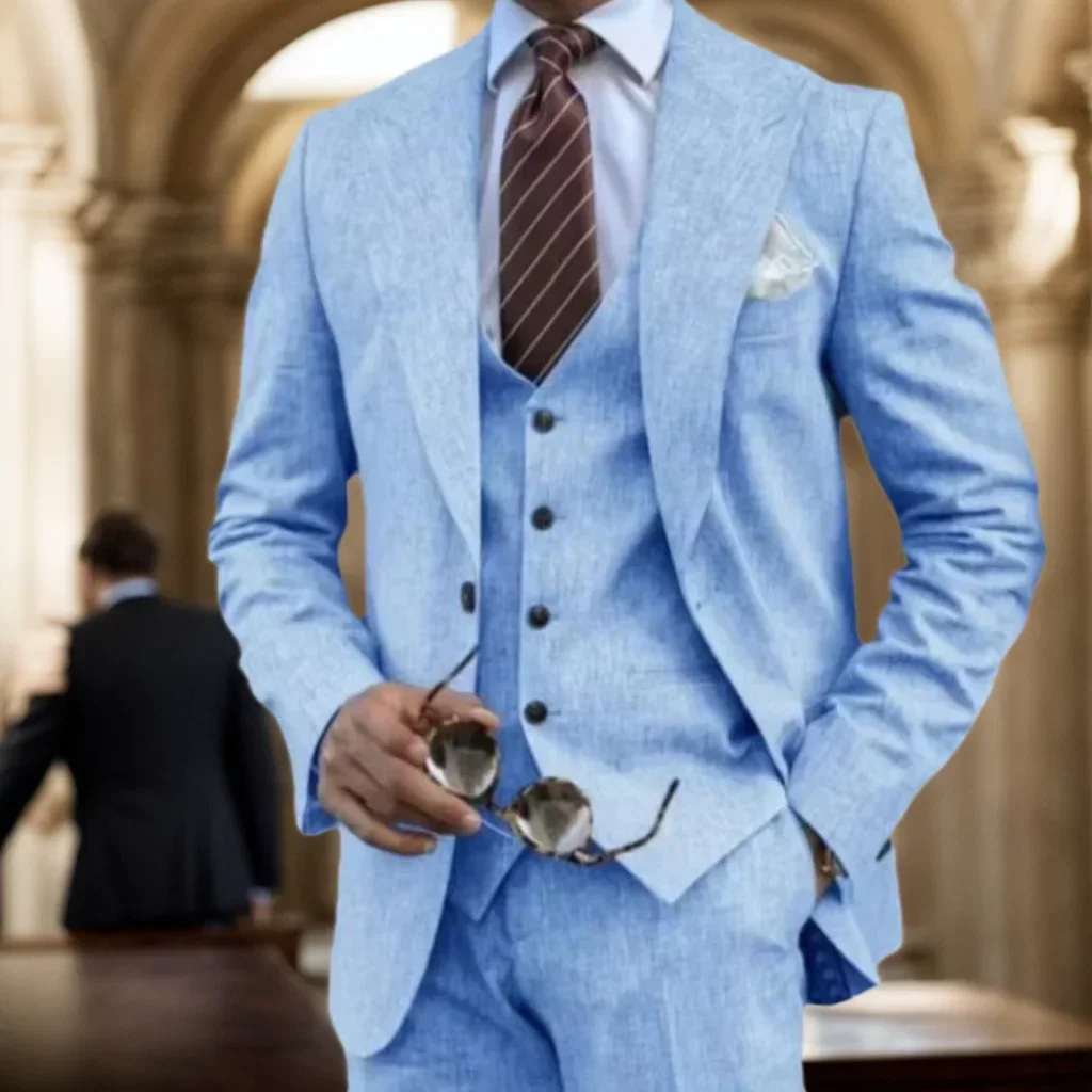 Regular Suit for Men Stylish 3 Piece Blazer Vest and Pant Set Elegant Tuxedo Set Wedding Ceremony Business Classic Costume Coat