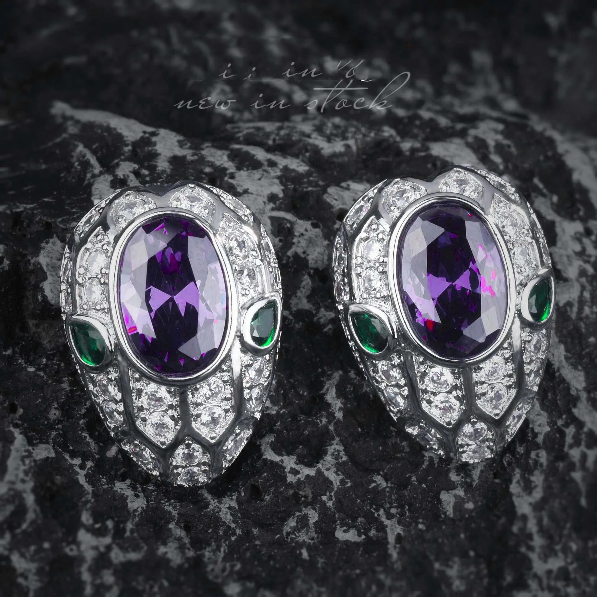

Amethyst Snake Pendant Open Ring Colorful Treasure Earrings Short