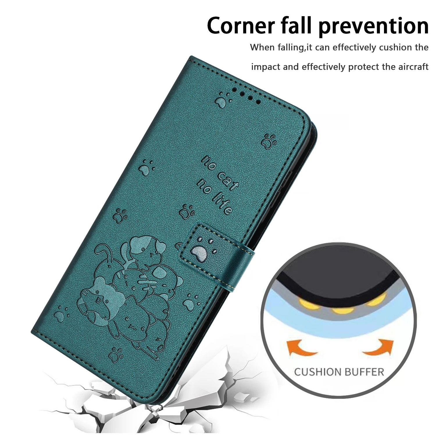 Elegant Leather Cat Design Phone Wallet Case Cover