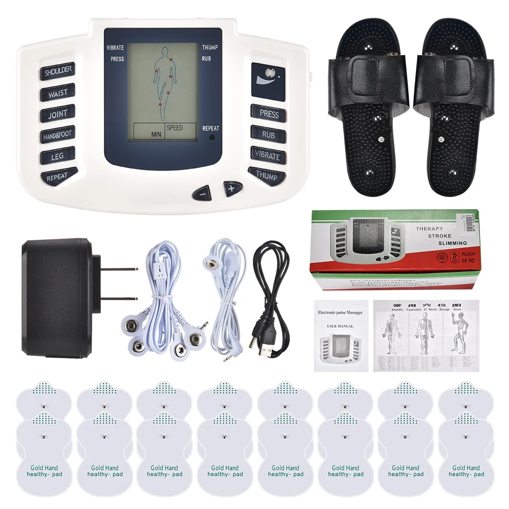 16 pads jr309 ems tens massage unit english or russian electrical pulse acupuncture full body relax muscle therapy massager stim 110V EMS Tens Massage Unit +16 Pads US Plug Electrical Pulse Acupuncture For Body Relax Muscle Therapy JR309 Massager Stimulator