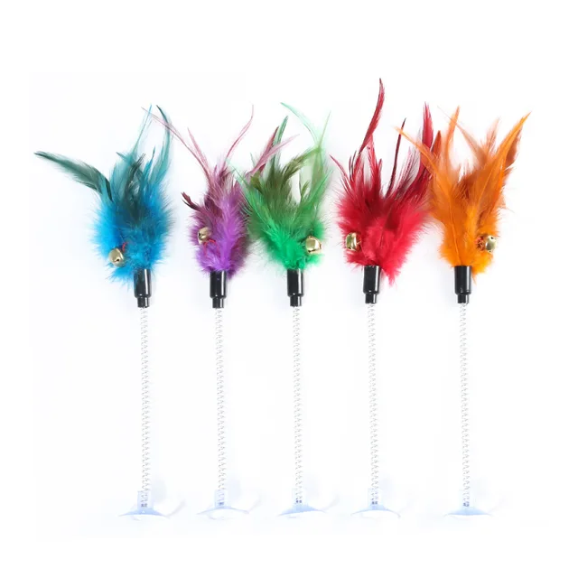 Swinging Spring Feather Cat Teaser with Suction Cup, Interactive Cat Toy with Sounding Bell, Teaser Wand Toys 3
