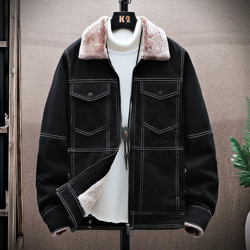 

Men's Padded Thickened Denim Jacket Casual Fashion Coat Warm Cotton Jacket
