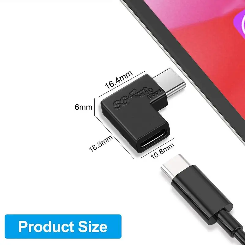 90 도 직각 USB C 타입 암에서 암 변환기 어댑터, 스마트폰 노트북용, 10GBbps 속도 고속 충전