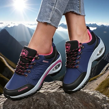Women's Platform Shoes Waterproof Classic Color Outdoor Hiking Shoes Fashionable Anti Slip Casual Low Top Camping Women Sneakers 2