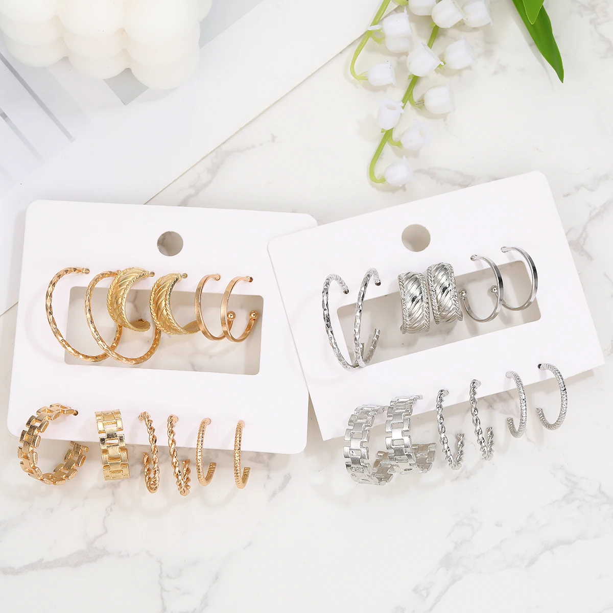 Gold Color Circle Hoop Earring Set for Women 2024Bohemia Vintage Design Earrings Fashion Wedding Party Silver Jewelry Gifts