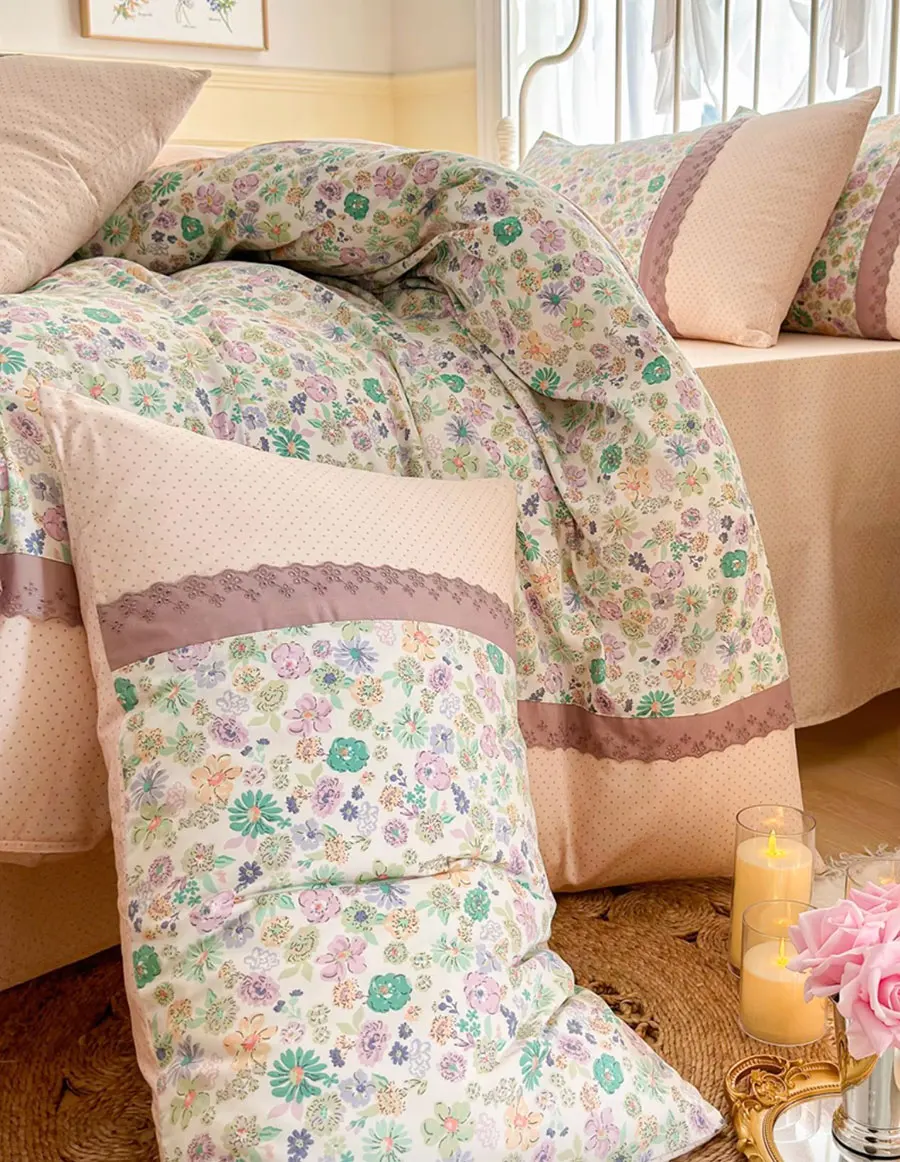 

Fashion pastoral flower bedding set 1.5 1.8,full queen fresh modern floral cotton home textile bed sheet pillow case quilt cover