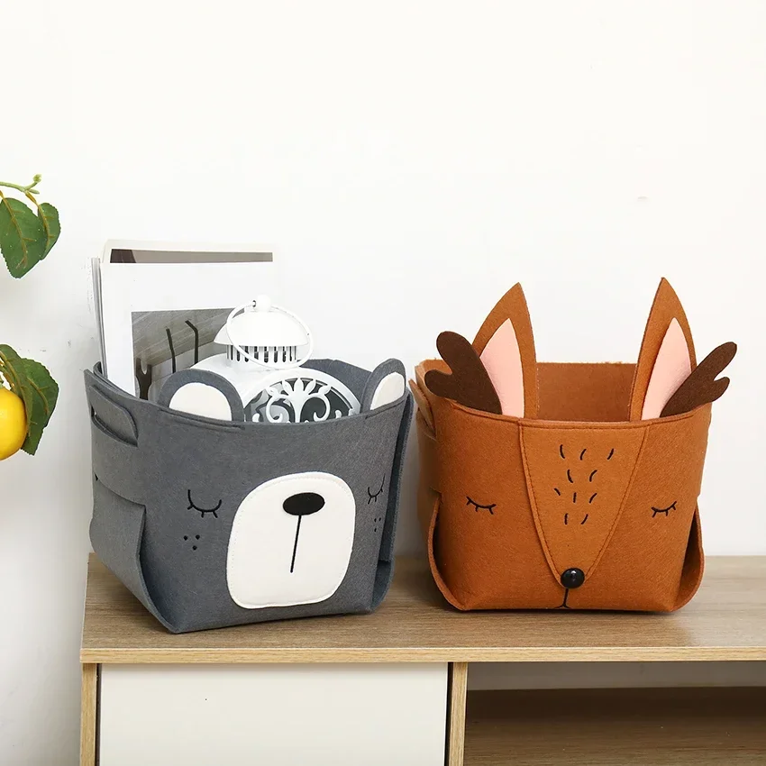 Cute Cartoon Animal DIY Storage Box Felt Fabric Foldable Storage Basket For Nursery Toys Organizers 5