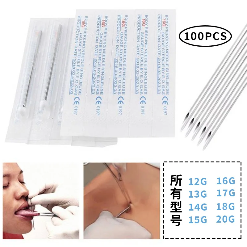 Tattoo Puncture Needle Disposable Ear Piercing Needle Stainless-Steel Needle Ornament Piercing Tools Factory Wholesale 100 Pcs 100pcs disposable sterile puncture needle stainless steel medical disinfection bag nose lip belly nipple ear body piercing tools