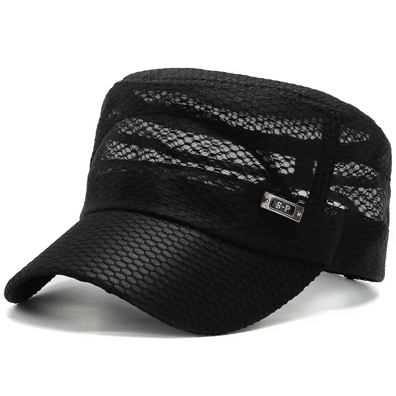 New Military Cap For Men Summer Breathable Mesh Cadet Hat Casual Bone Army Hats Women Flat Top Caps Branded Sun Protection Hats
