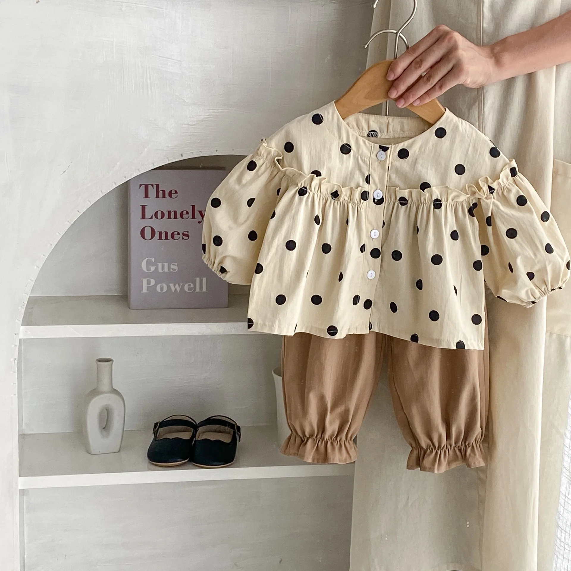 

INS Baby Girls Clothes 2023 Autumn Infant Blouses Girls Polka Dot Print Long Sleeve Shirts Tops Or Toddler Solid Casual Pants