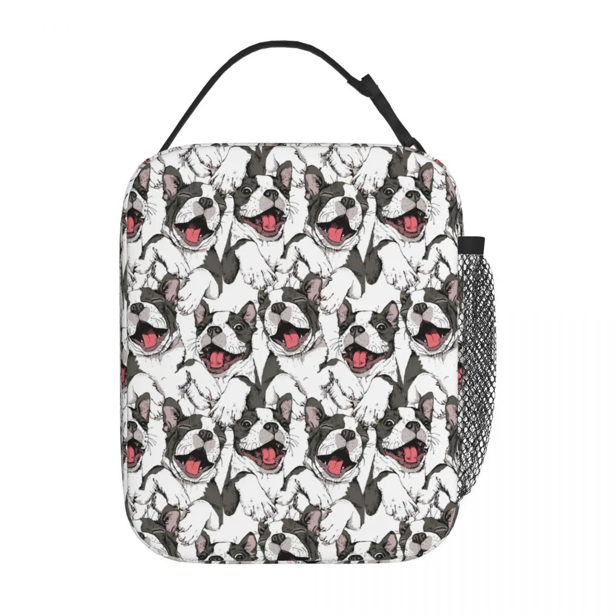 

Smiling Funny Boston Terrier Merch Insulated Lunch Bags For Work Dog Adorable Puppy Food Box Reusable Thermal Cooler Lunch Boxes