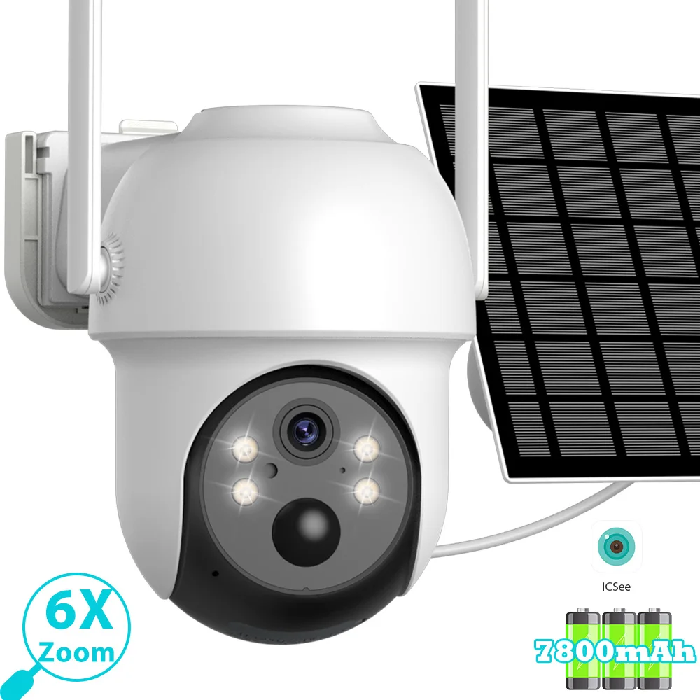6x Zoom Solar PTZ Camera HD Outdoor WiFi Wireless IP Camara Solar Panel Security Built in Battery PIR Human 4MP iCsee 1