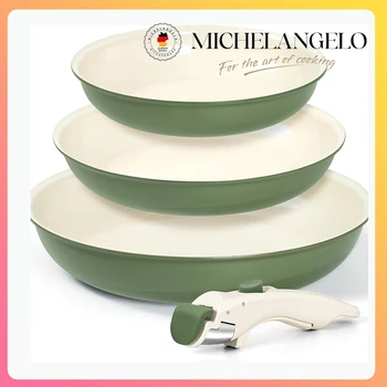 MICHELANGELO Ceramic Frying Pan Set Removable Handle Nonstick Skillet Sets with Non Toxic Coating Induction Compatible Oven Safe