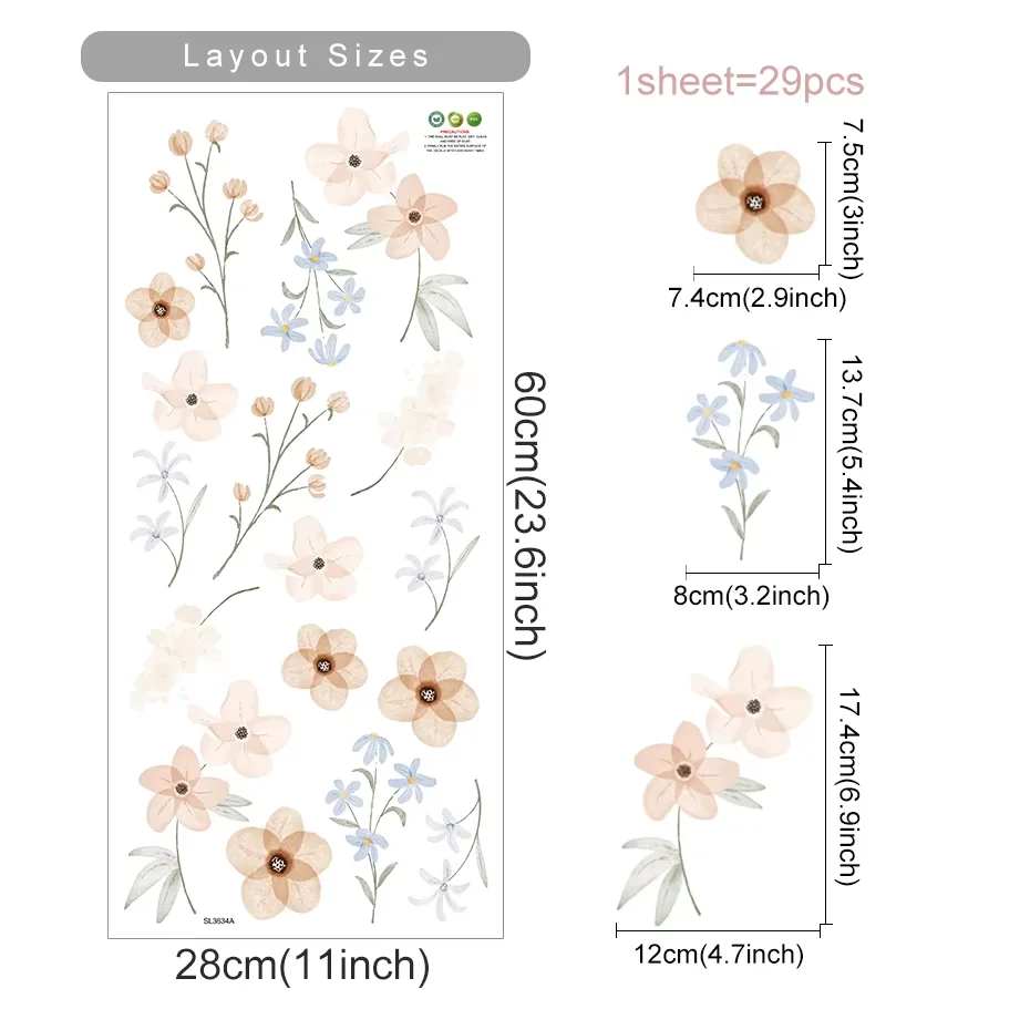 Boho Floral Wall Art Stickers - Eco-Friendly Removable Décor Murals for Bedroom & Living Room